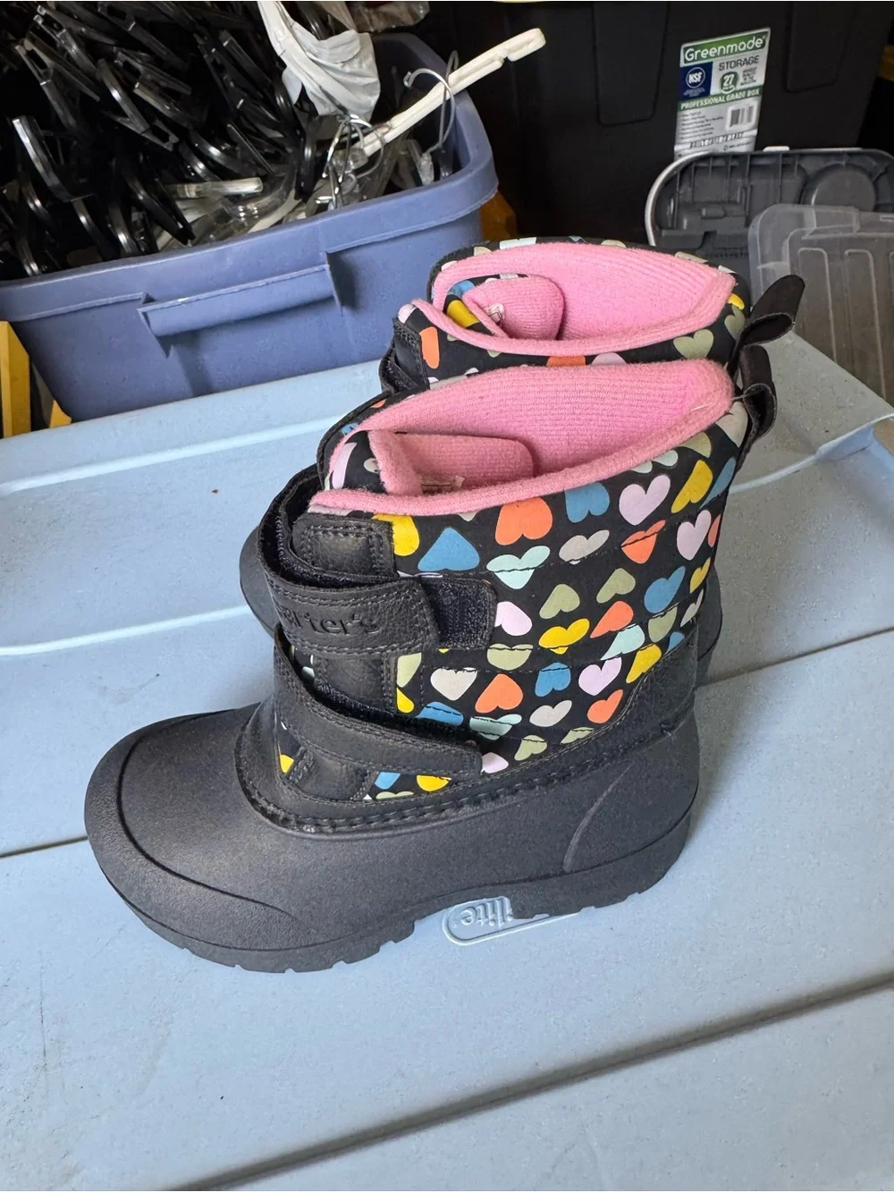 Carters Kids Waterproof Heart-Pattern Winter Boots in Black and Multicolor